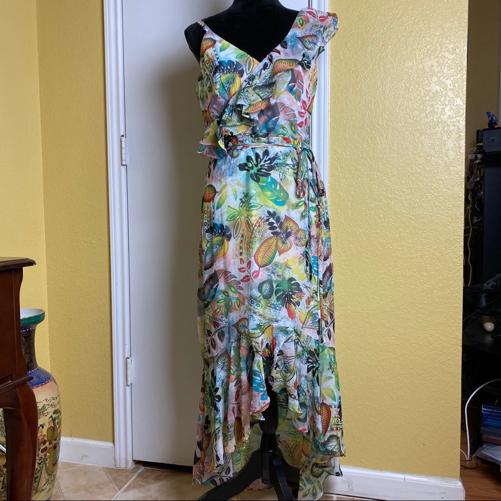 SHIFT Floral highlow V-neck sleeveless dress L